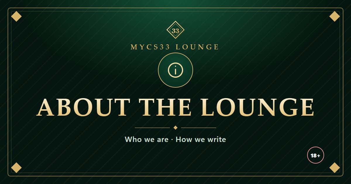 Ilustrasi ikon maklumat emas di atas latar zamrud dengan tulisan About the Lounge