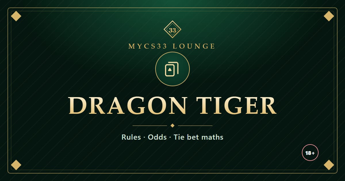 Emerald and gold plate reading Dragon Tiger with a cards icon, representing the rules and odds of the two-card game