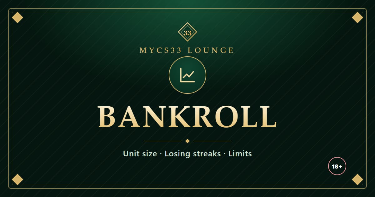 Emerald and gold plate reading Bankroll with a chart icon, representing sports betting bankroll management