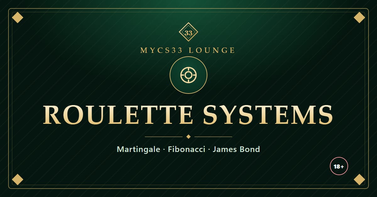 Plat zamrud dan emas bertulis Roulette Systems dengan ikon cip, mewakili ujian strategi Martingale, Fibonacci dan James Bond