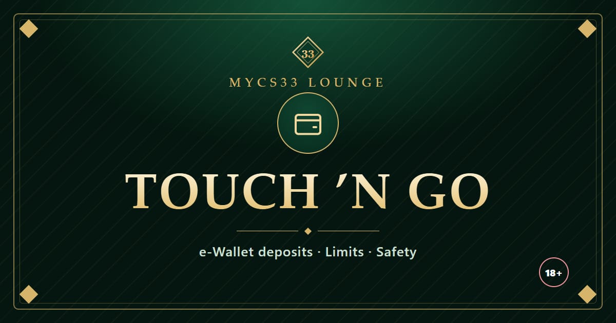 Gold wallet illustration on an emerald background with the words Touch ’n Go and e-wallet deposits