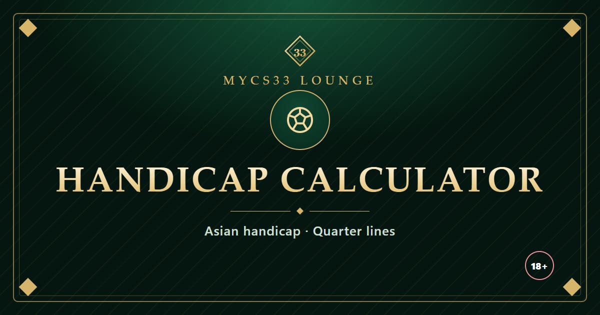 Plat zamrud dan emas bertulis Handicap Calculator dengan ikon bola, mewakili kalkulator handicap Asia