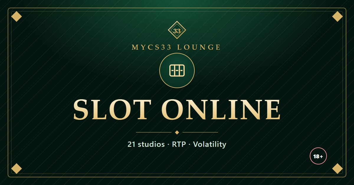 Ilustrasi gulungan slot emas di atas latar zamrud dengan tulisan Slot Online dan 21 studio